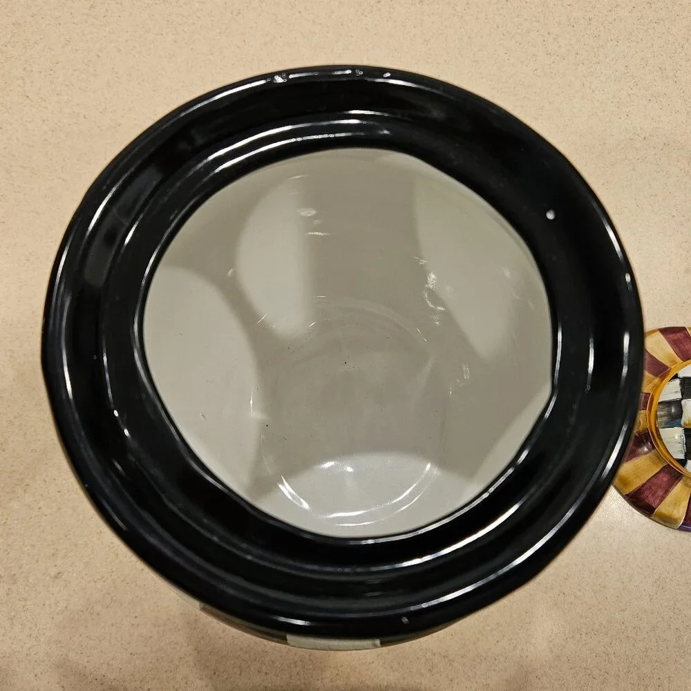 RARE MACKENZIE CHILDS ARGYLE PLAID AURORA CERAMIC GLOBE STORAGE CANISTER JAR